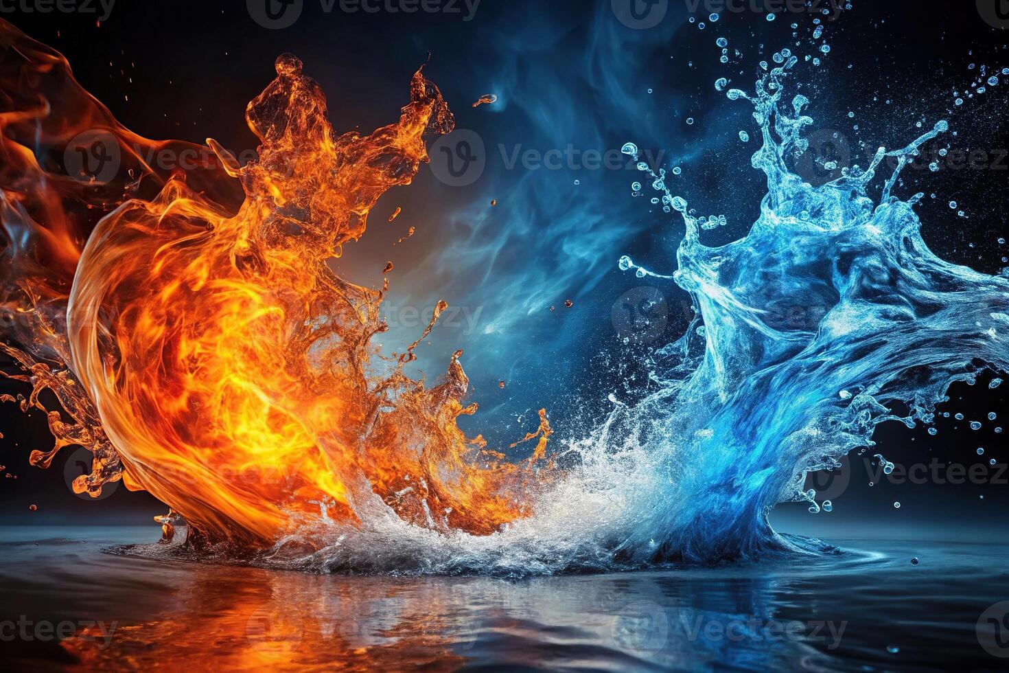 Abstract wallpaper of fire and water elements colliding in a forced perspective photo