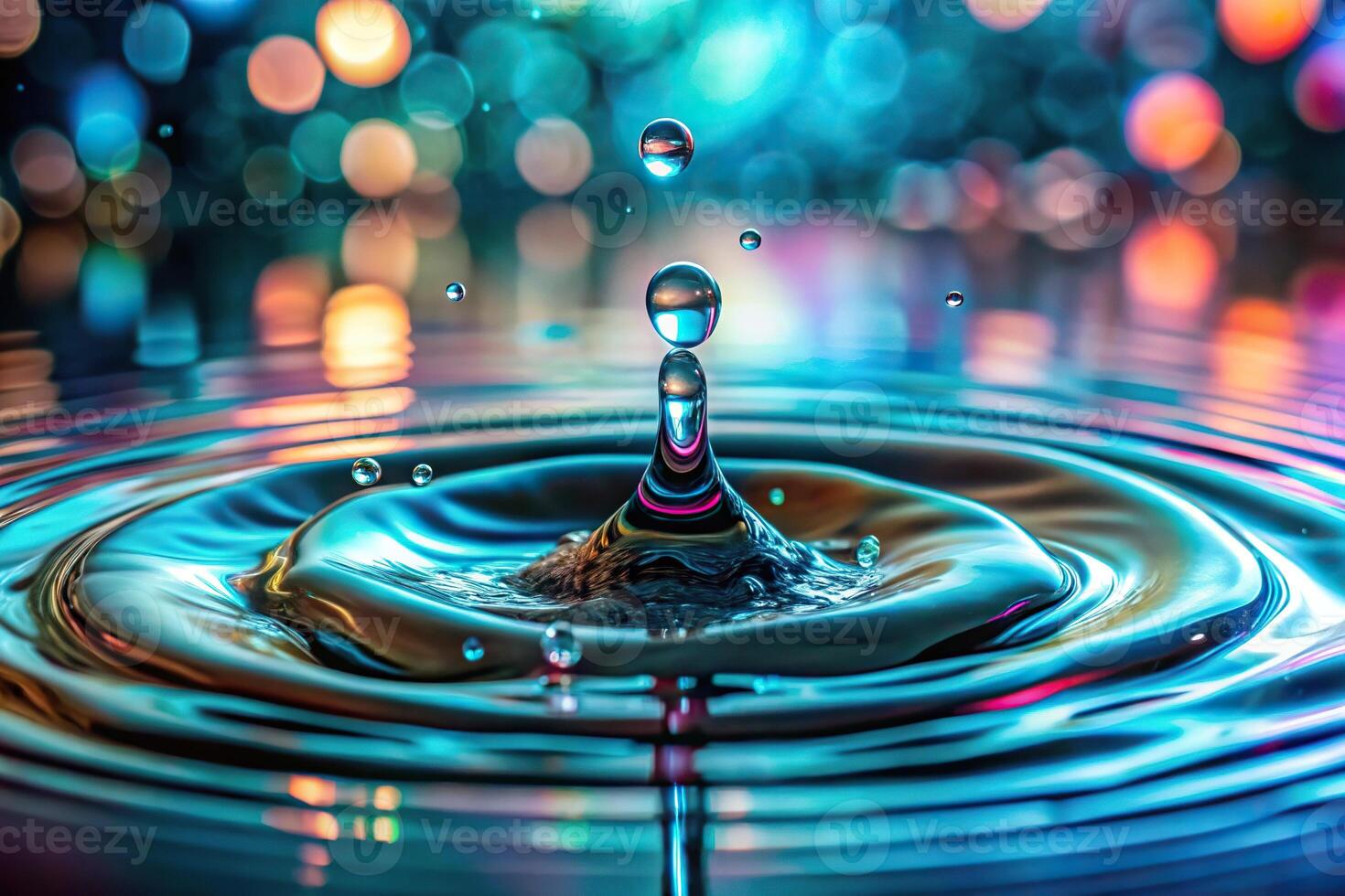 Abstract water droplets and splashes macro background photo