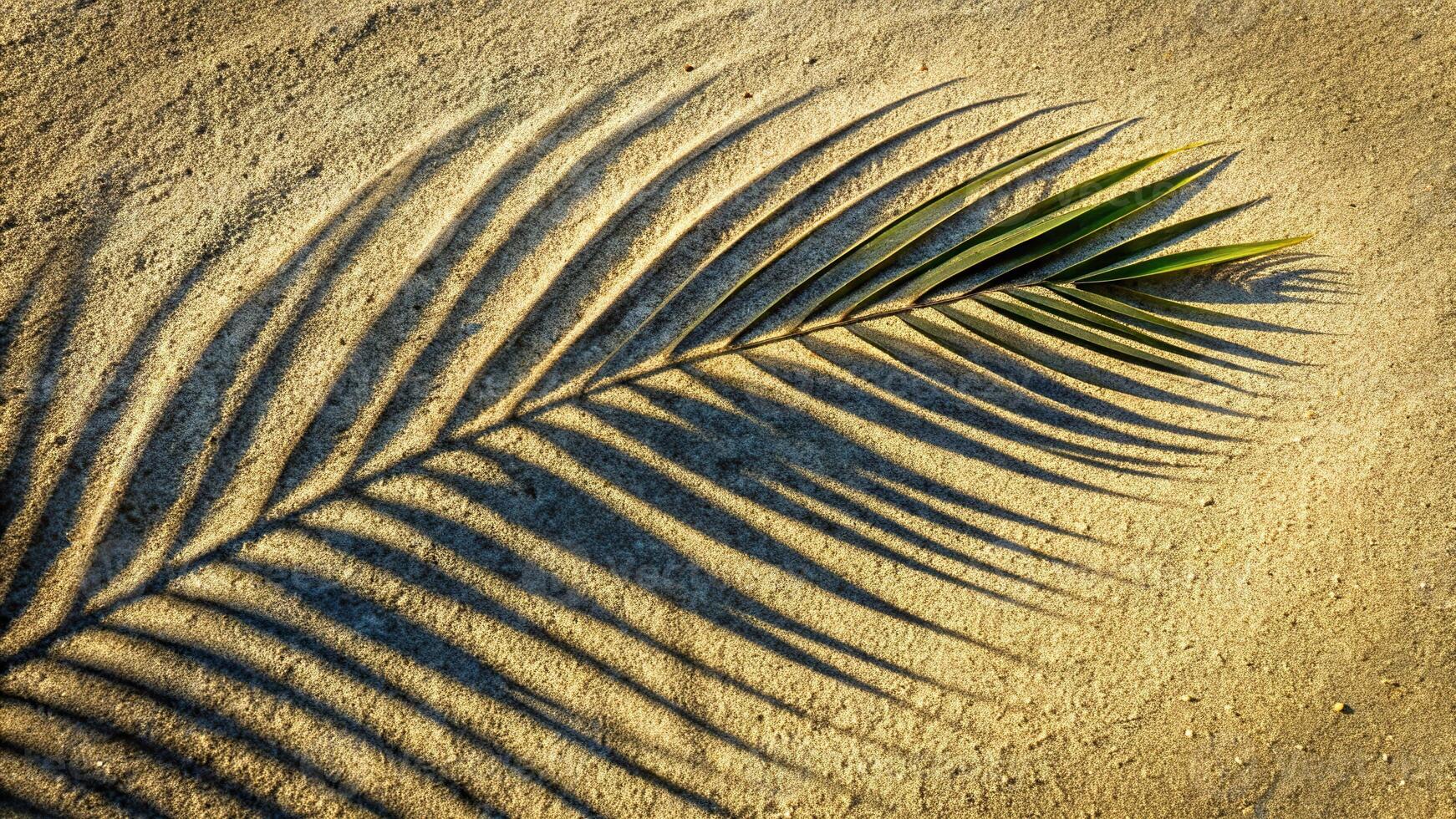 Abstract shadow of palm tree leaf on concrete and sand photo