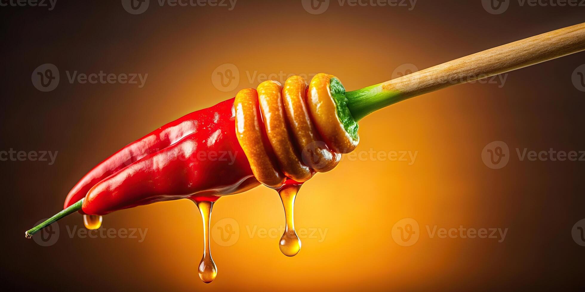 Honey drips slowly onto a bed of vibrant cayenne pepper creating a mesmerizing contrast, fiery, spicy, drizzle,honey, liquid, food, burning, droplets, pungent, heat, isolated, ingredient photo
