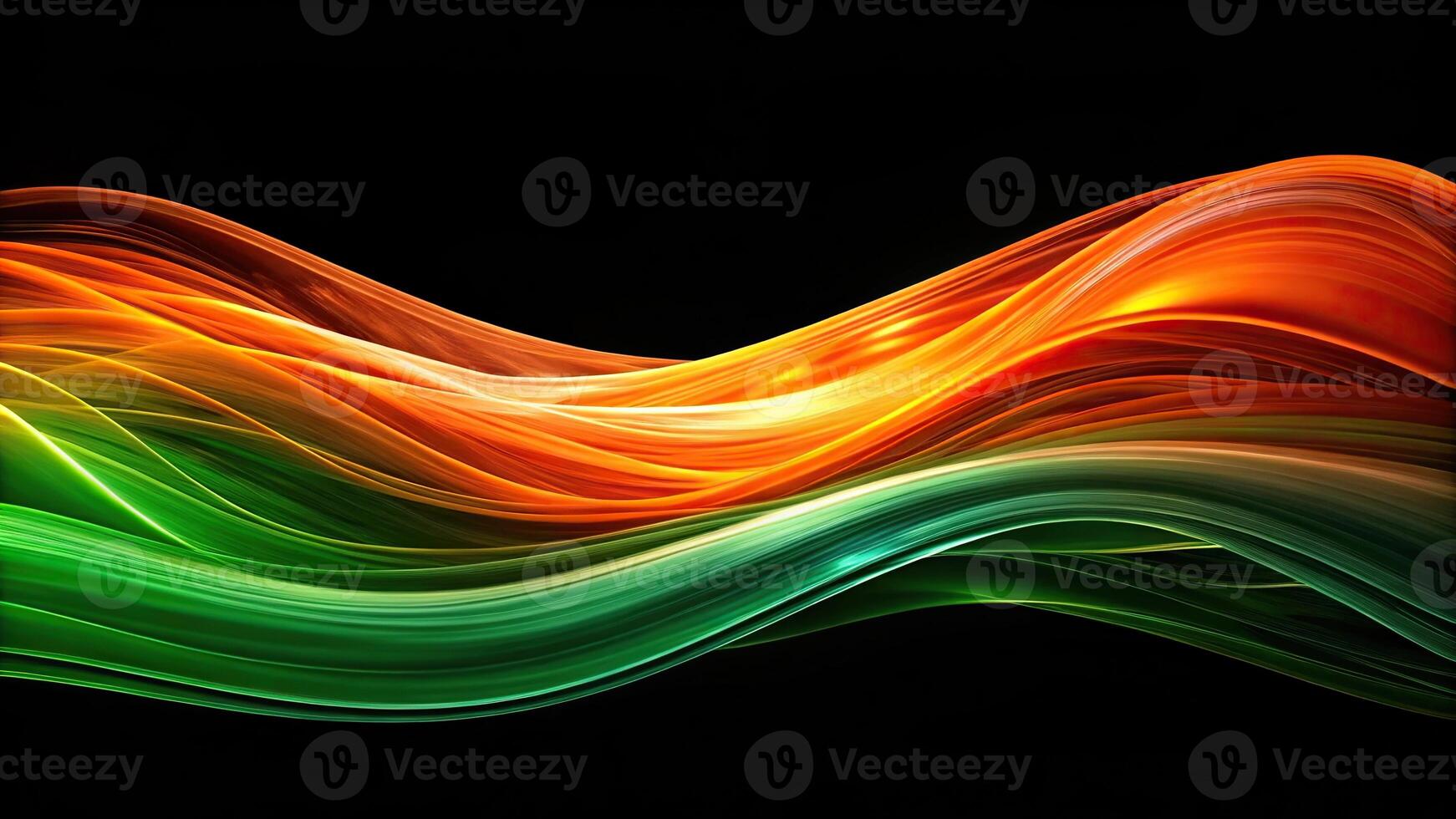 Abstract orange and green waves flowing on black background Bird Eye View photo