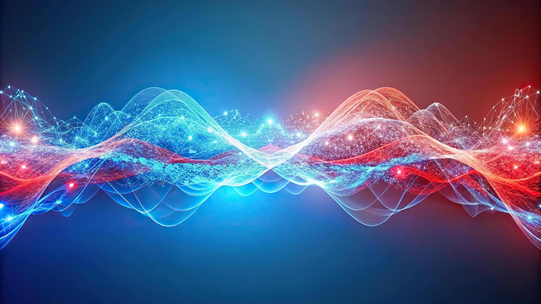 Abstract red and blue spectrum particles background with dynamic sound pattern photo
