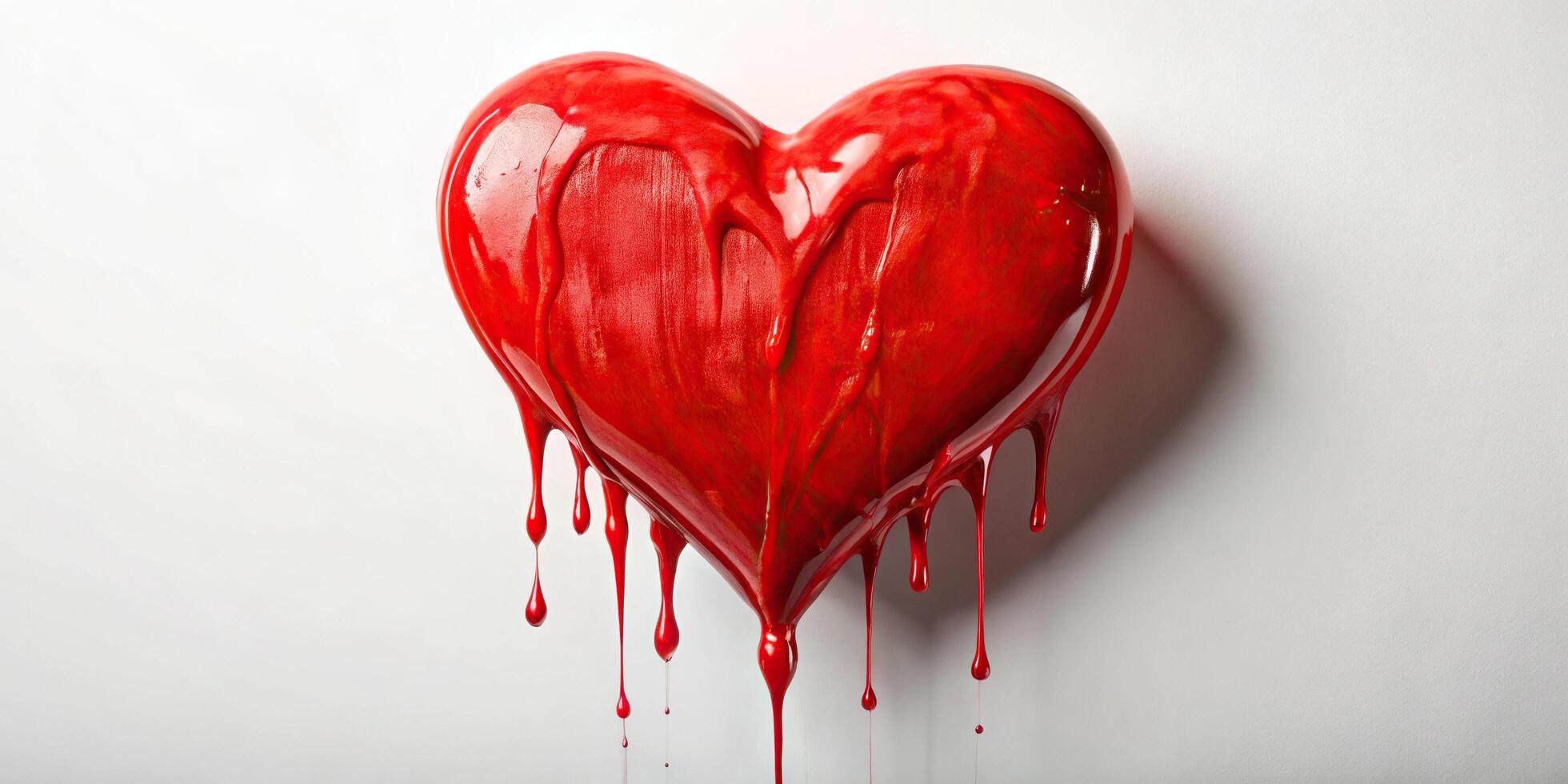 Abstract painting of heart with dripping red paint photo