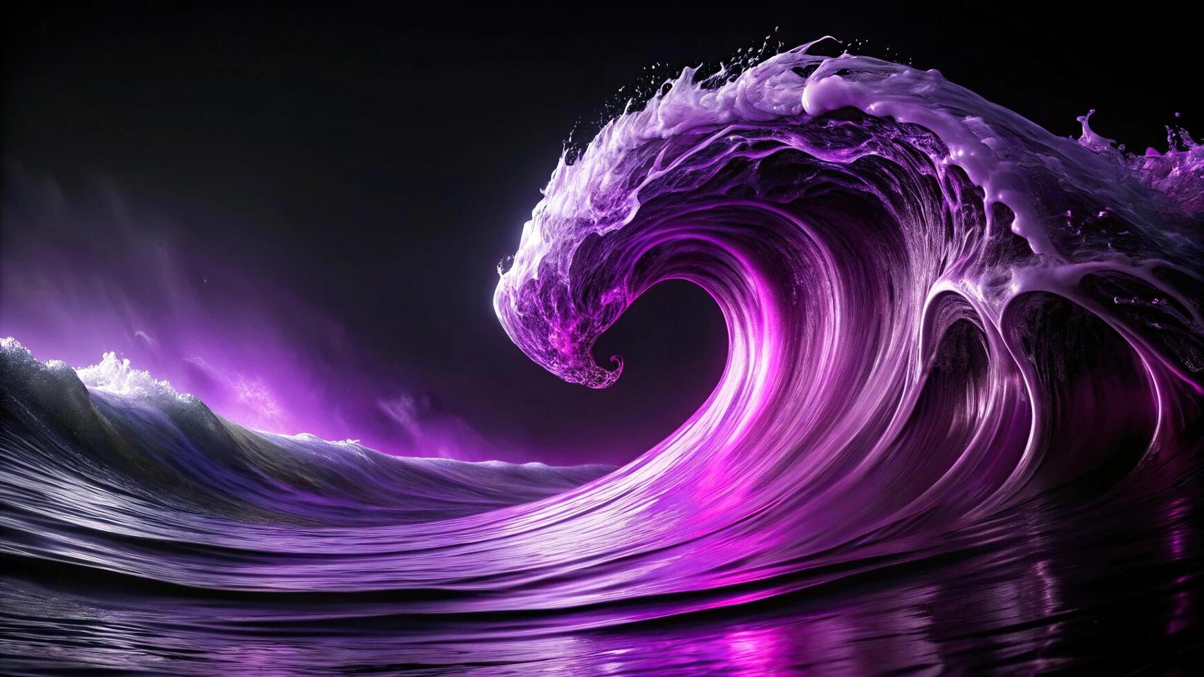 Abstract painting of a black and purple wave medium shot photo