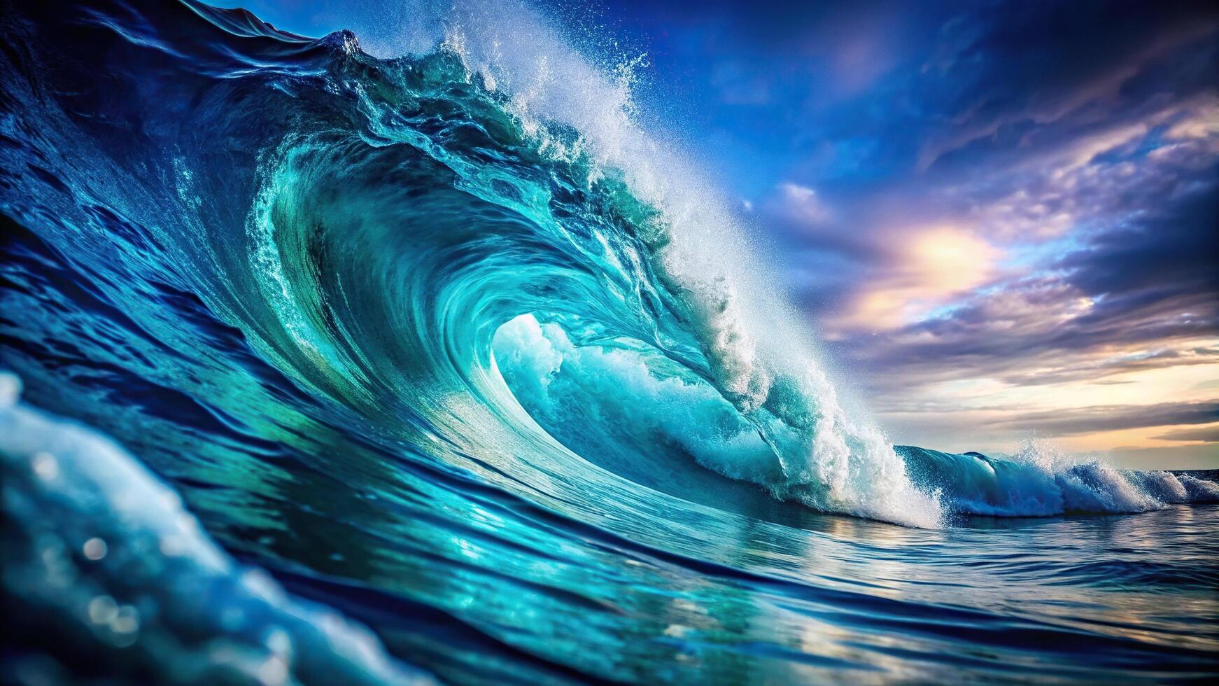 Abstract painting of a wave in dark blue and turquoise colors photo