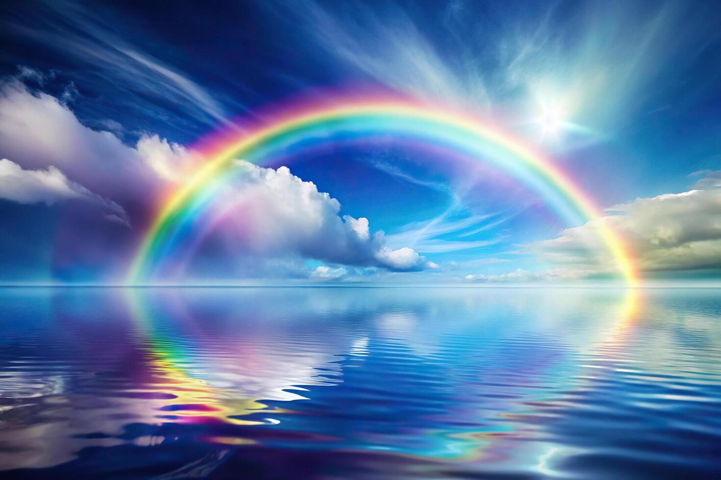 abstract panoramic background in white, blue, purple, and rainbow colors photo