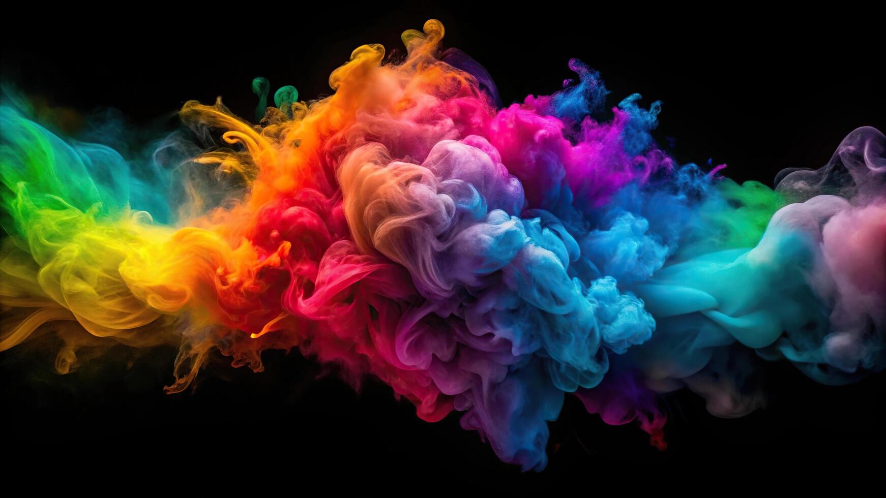 Abstract pattern of colorful paint, water, or smoke against a dark background photo