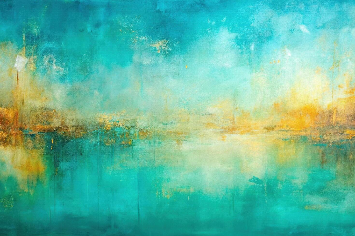 Abstract painting with turquoise and yellow colors photo