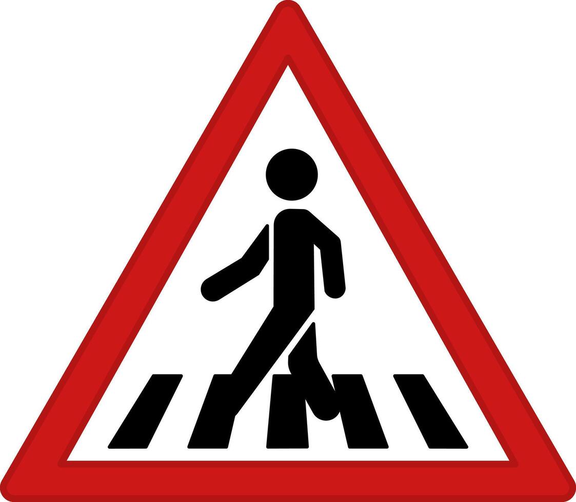 Red Sign Pedestrian Crossing. Warning Road Sign. Man Crossing Zebra. vector