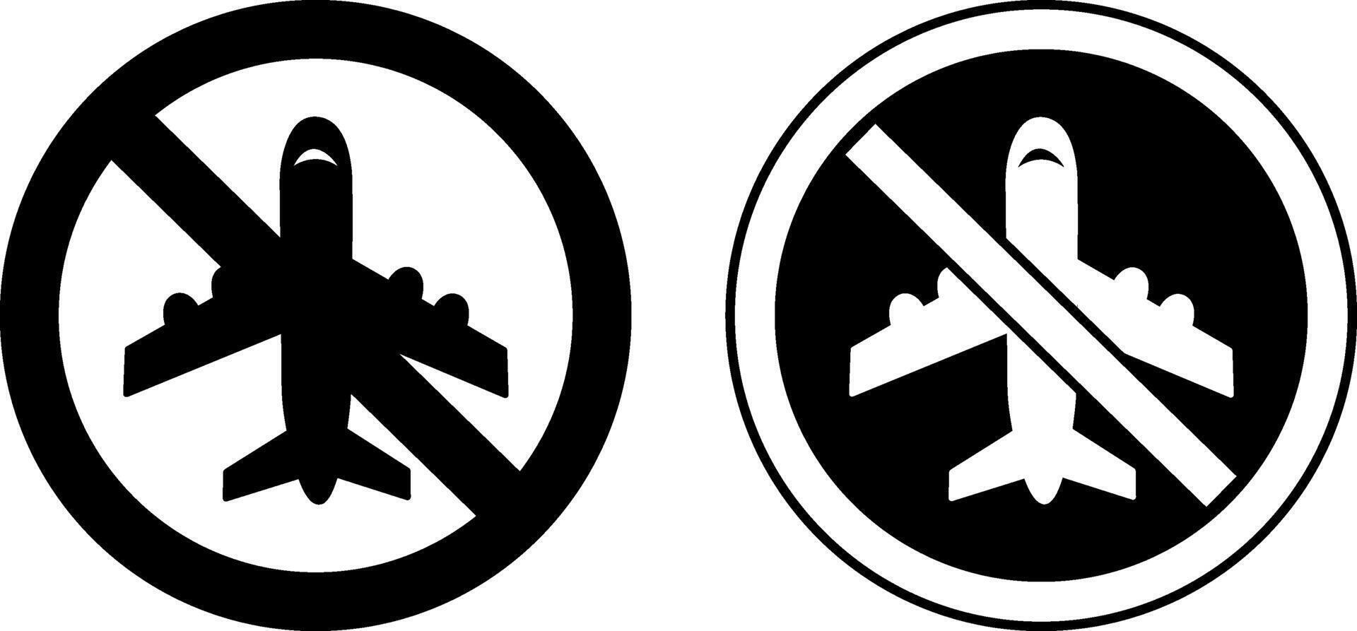Signs No Flying. Prohibitory Round Road Signs. Airplane Taking Off. vector