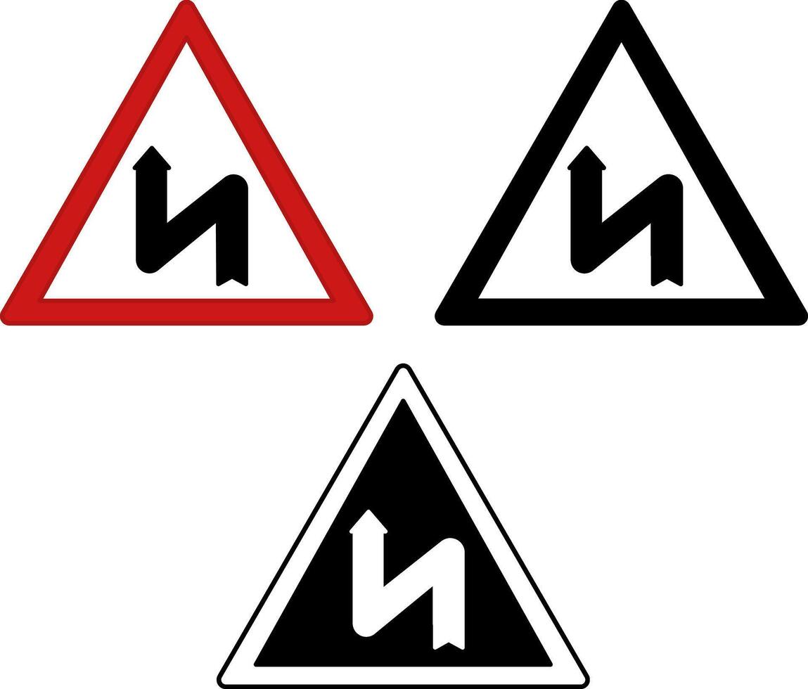 Double Bend Signs. Red Road Signs. vector
