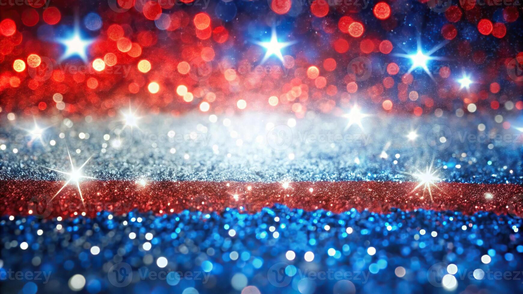 Abstract patriotic red white and blue glitter background with reflection photo