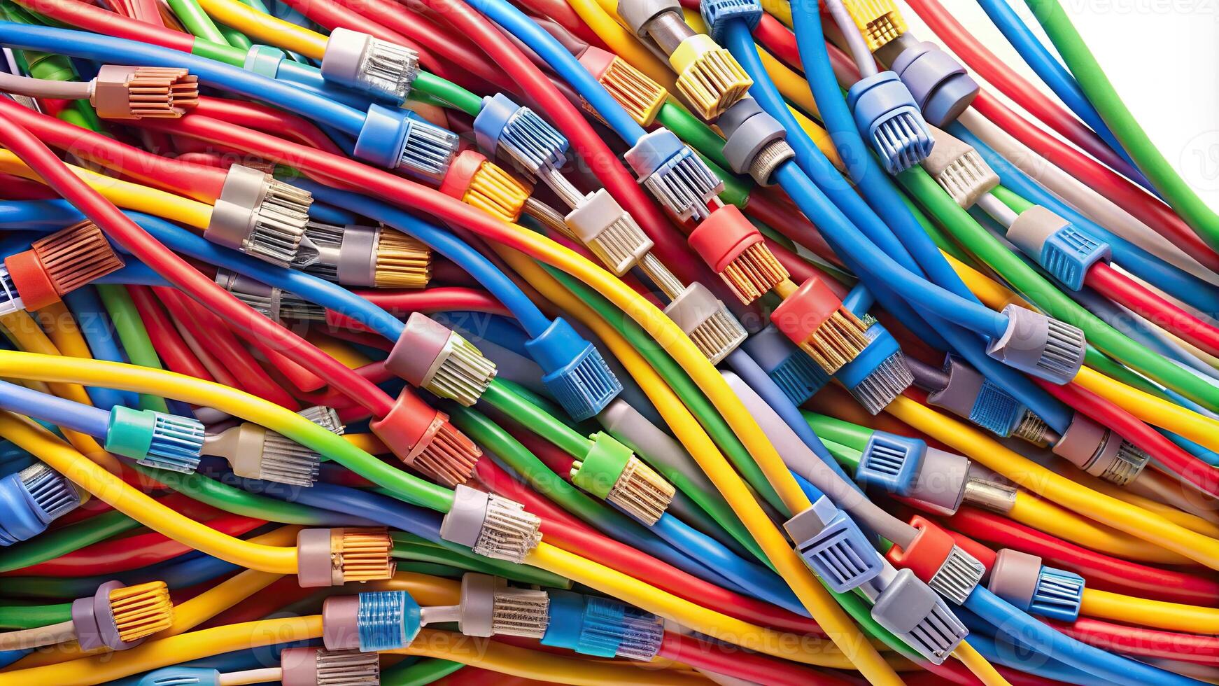 Abstract pattern of colorful ethernet cables against isolated background photo