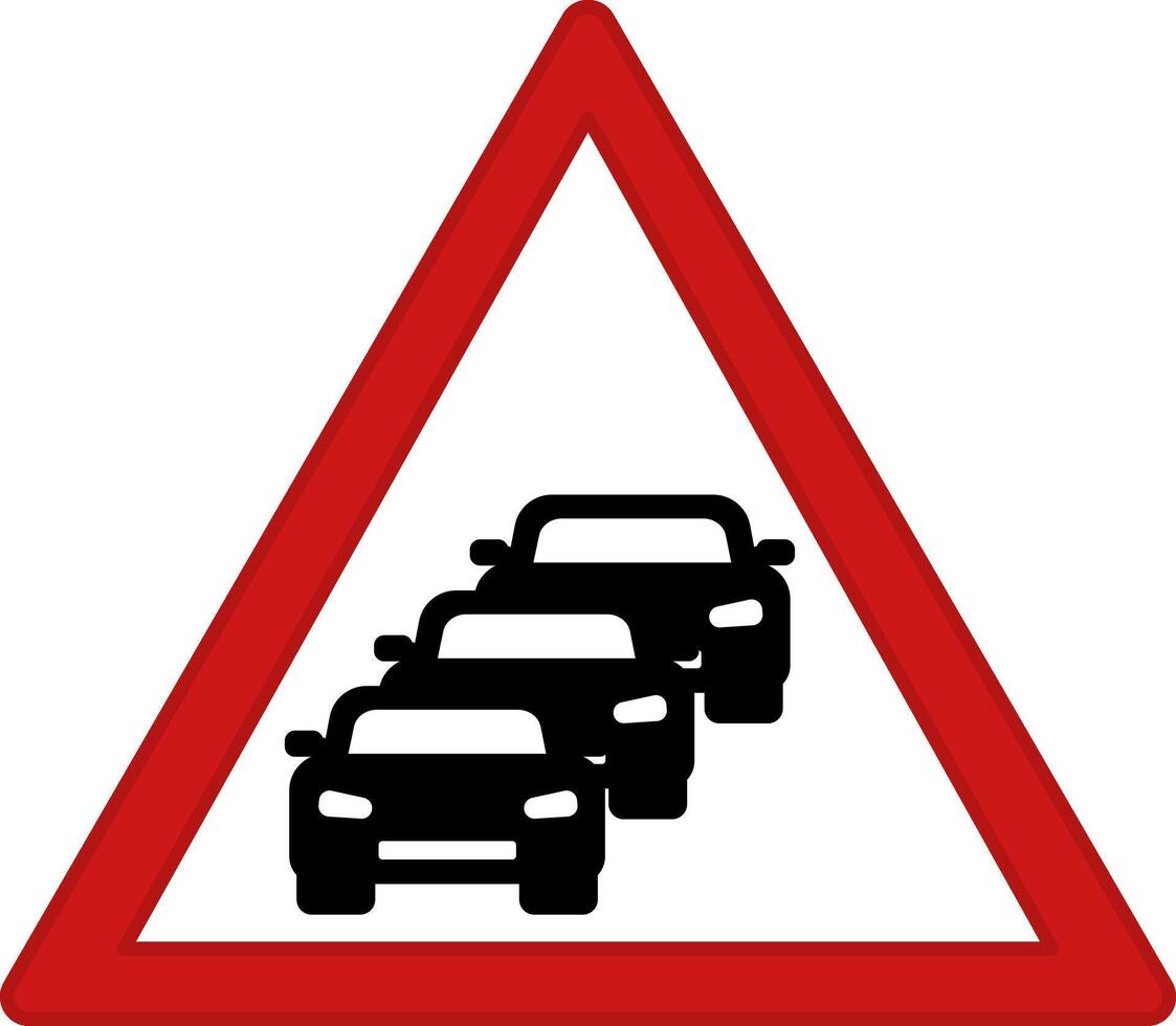 Red Sign Traffic Jam. Prohibitory Road Sign. Accumulation of Cars on the Road. vector