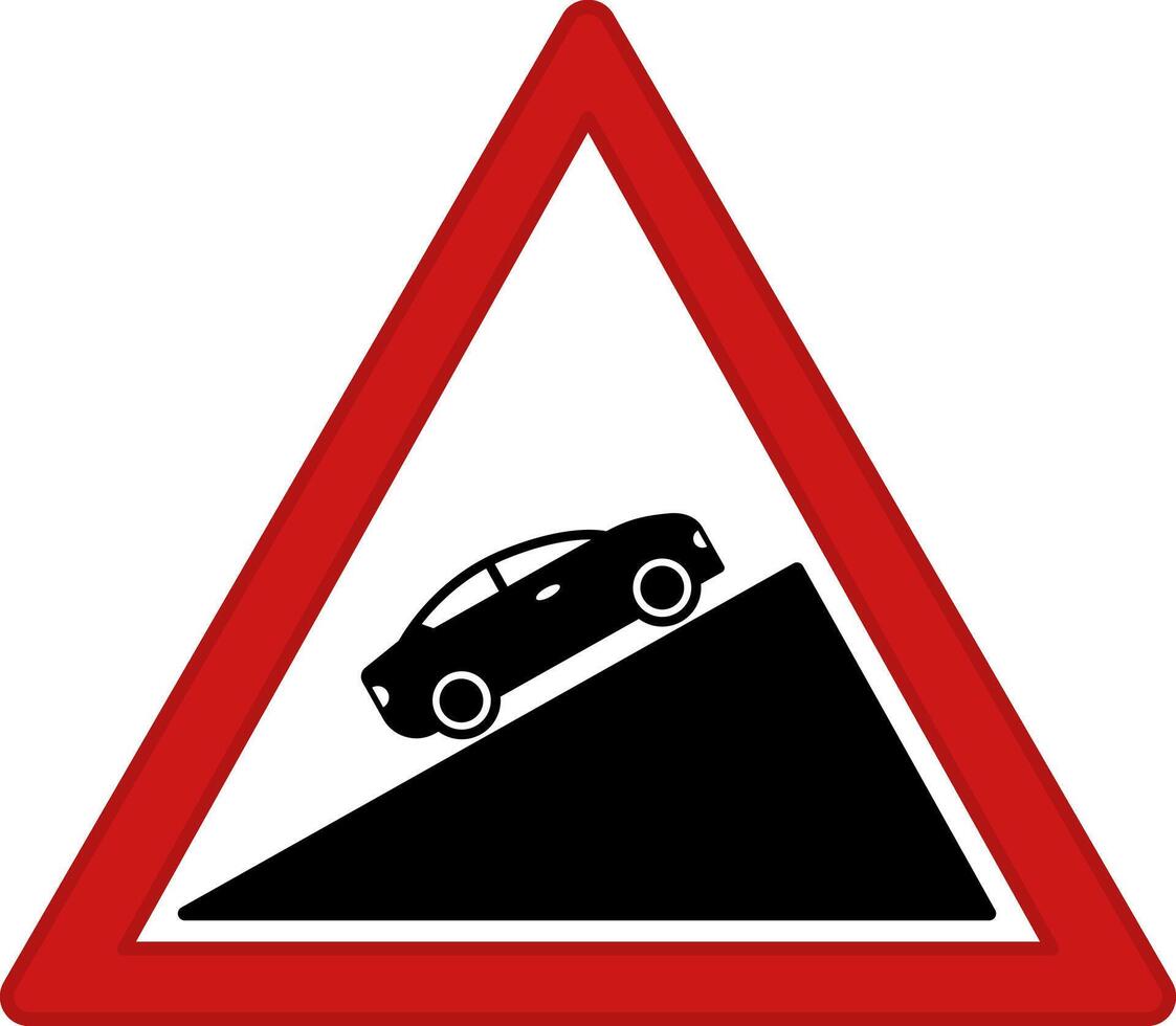 Red Steep Ascent Sign. Warning Road Sign. Car Going Up. vector