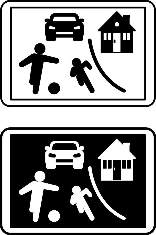 Residential Area Signs. Square Road Signs. House, Car, and Kids Playing Football. vector