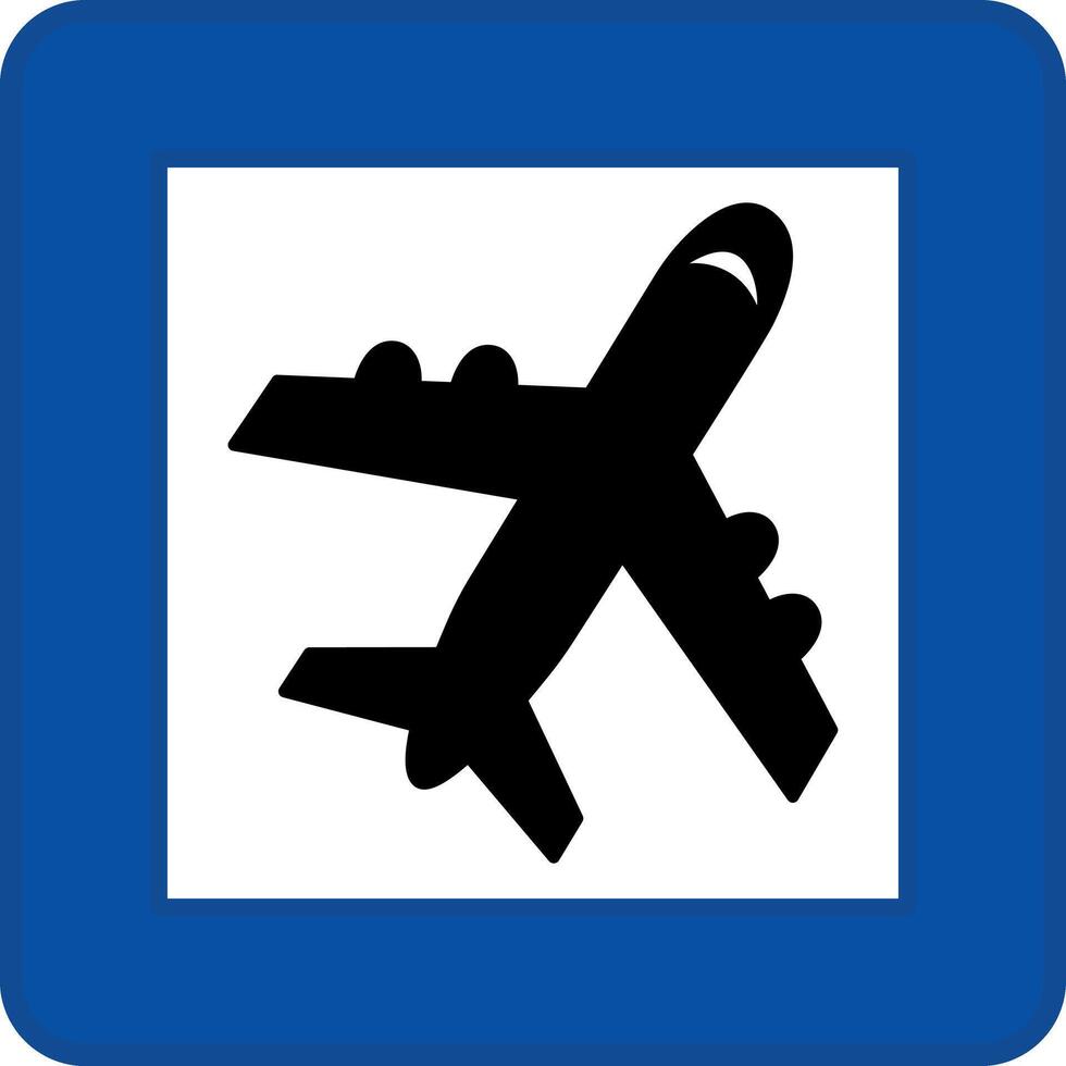 Blue Sign Airport. Square Road Sign. Warning of Nearby Airport. vector