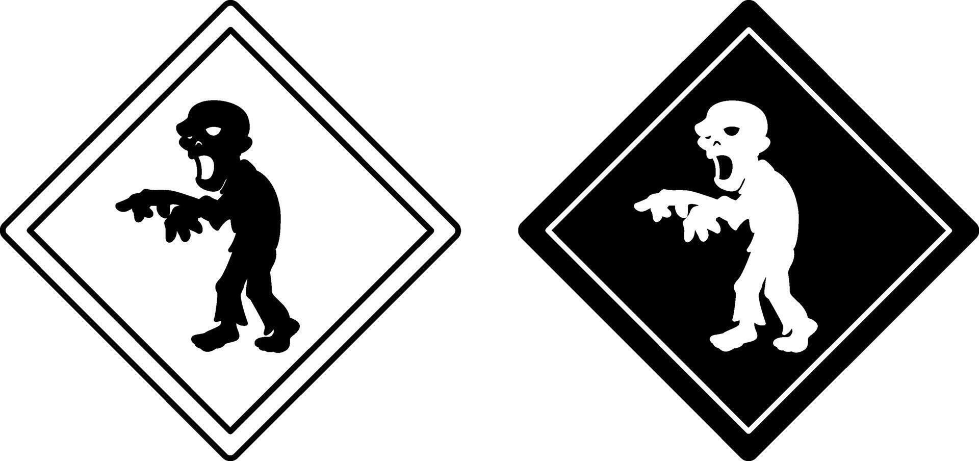 Signs Beware of Zombies. Warning Road Signs. Humorous Sticker. vector