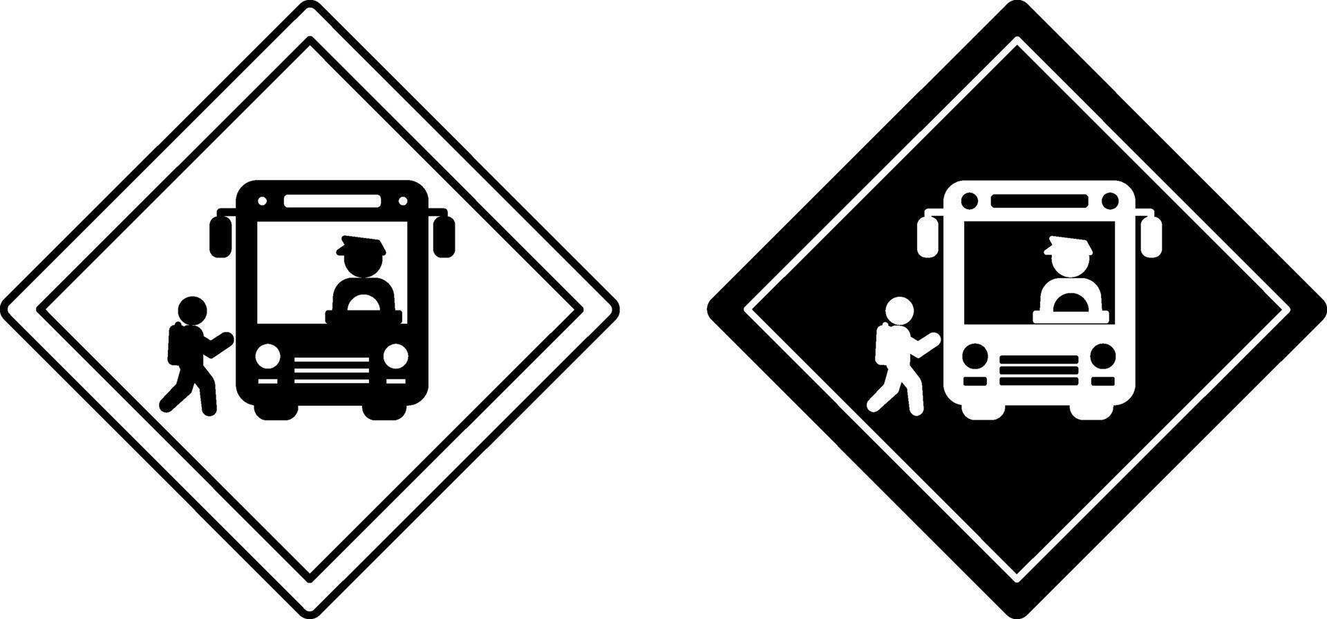 Signs School Bus Warning. Road Sign. Bus Stop. Schoolboy Entering School Bus With Driver. vector