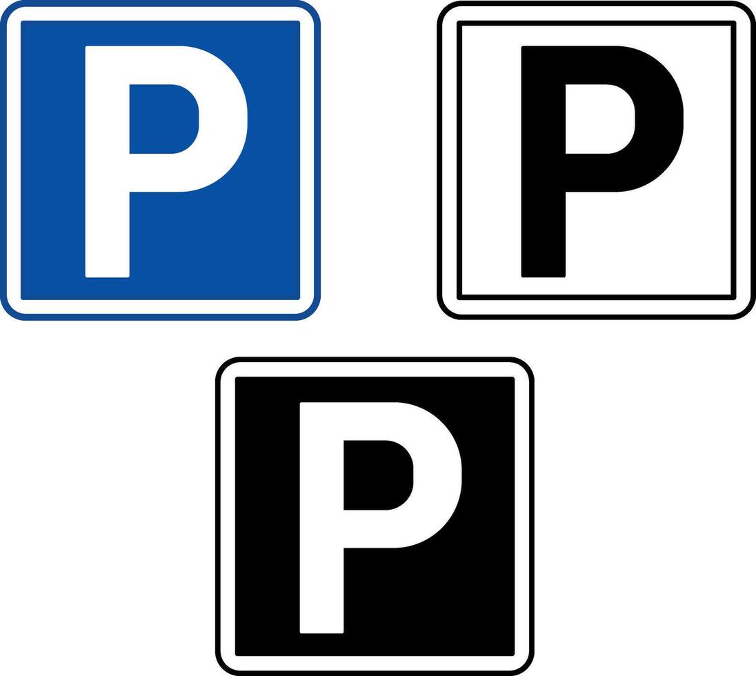 Signs Parking. Blue Square Road Signs. Shows Driver Where to Park Car. vector