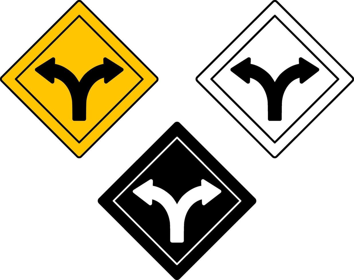 Fork in the Road Signs. Yellow Road Sign. vector