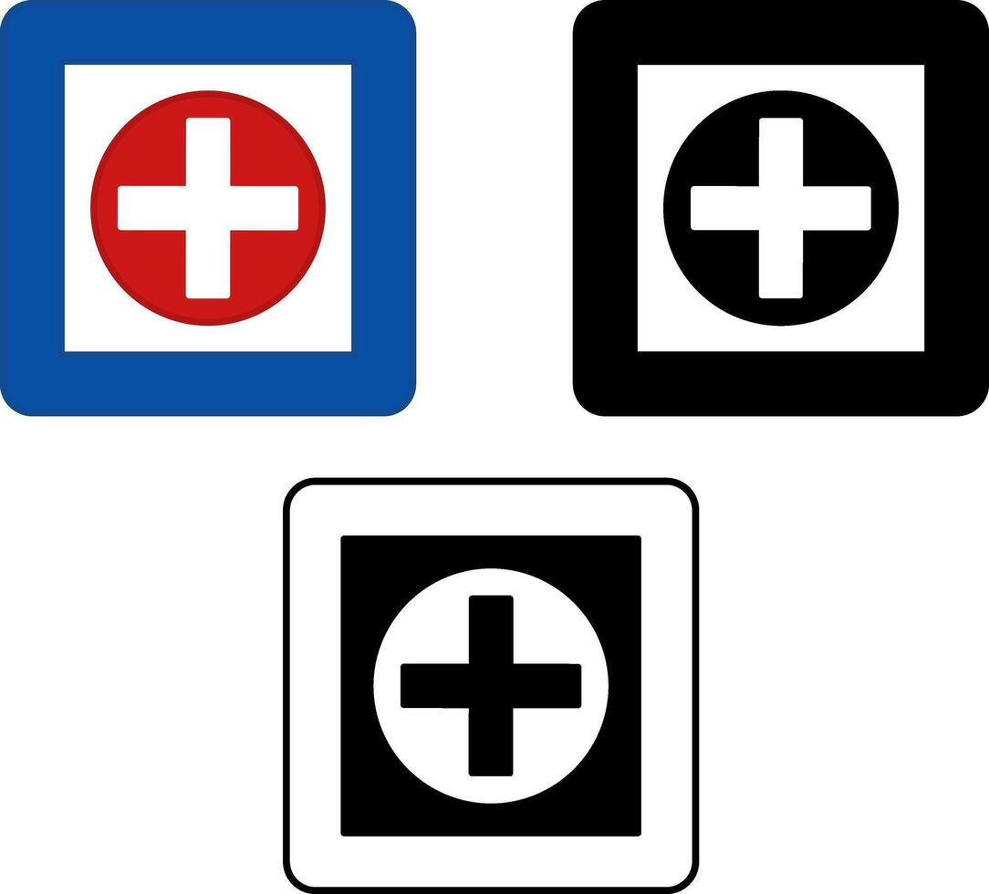 Signs First Aid Station. Blue Square Road Signs. Shows the Driver the Location of the Institution Where to Receive First Aid vector