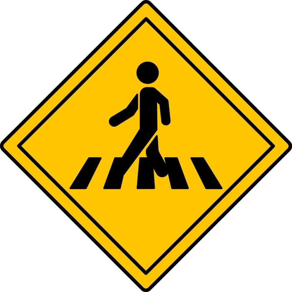 Yellow Sign Pedestrian Crossing. Warning Road Sign. Man Crossing Road on Zebra. vector