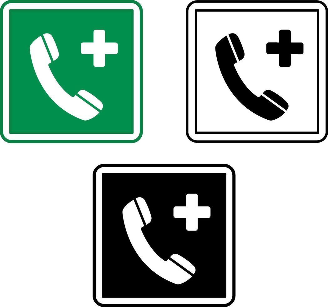 Signs Emergency Telephone. Green Square Road Sign. vector