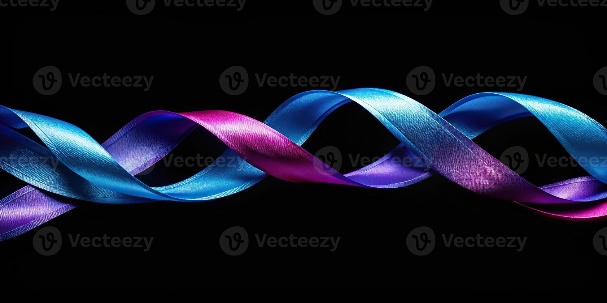 abstract background of twisted blue and purple ribbons against black background photo