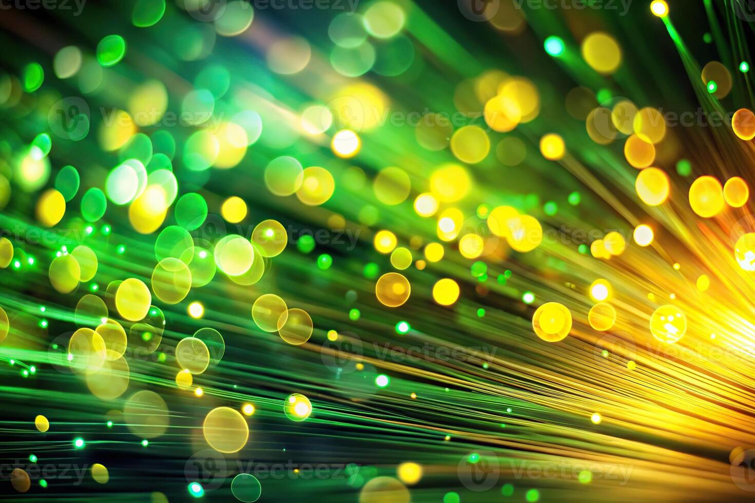 abstract neon background with green and yellow light streaks and bokeh effects photo