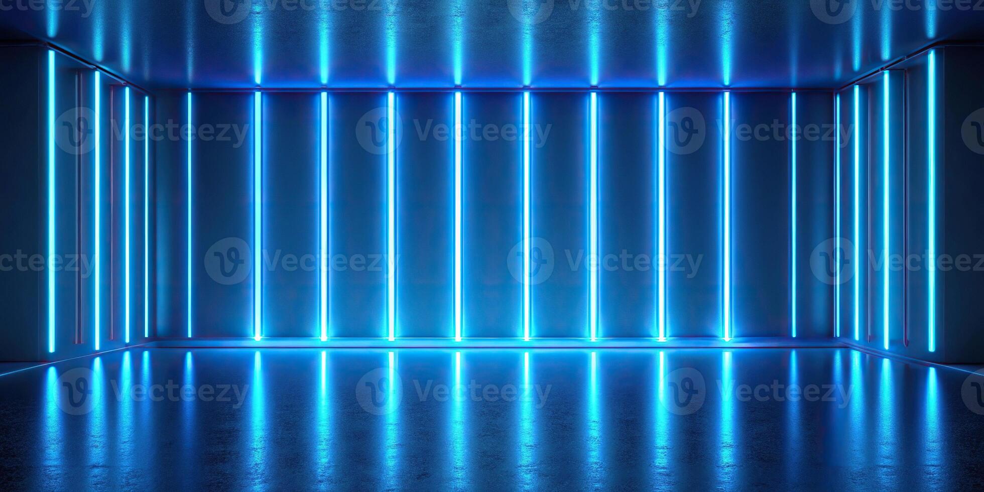 abstract neon lights reflected on blue background photo