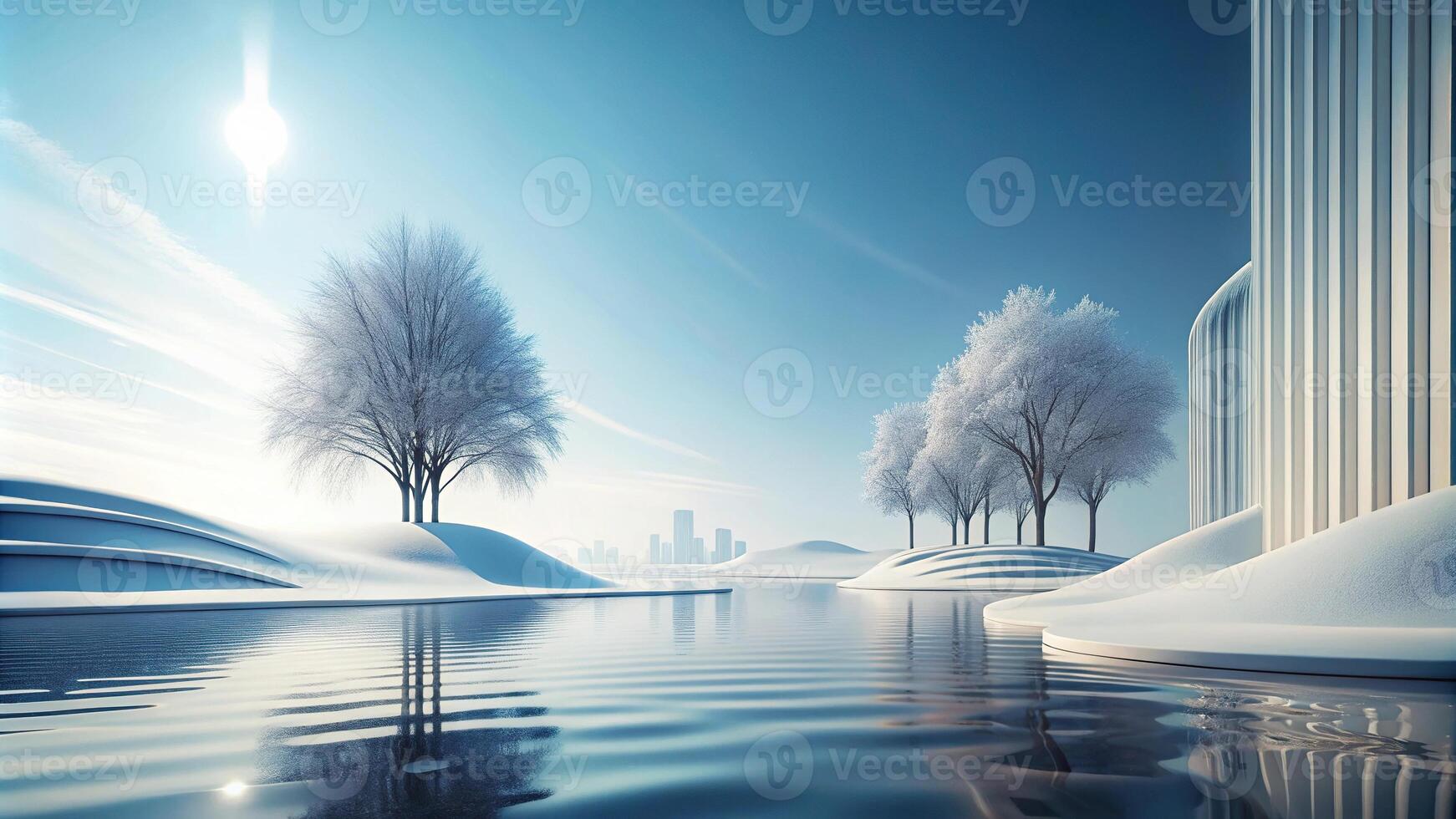 Abstract minimalist futuristic winter landscape background photo