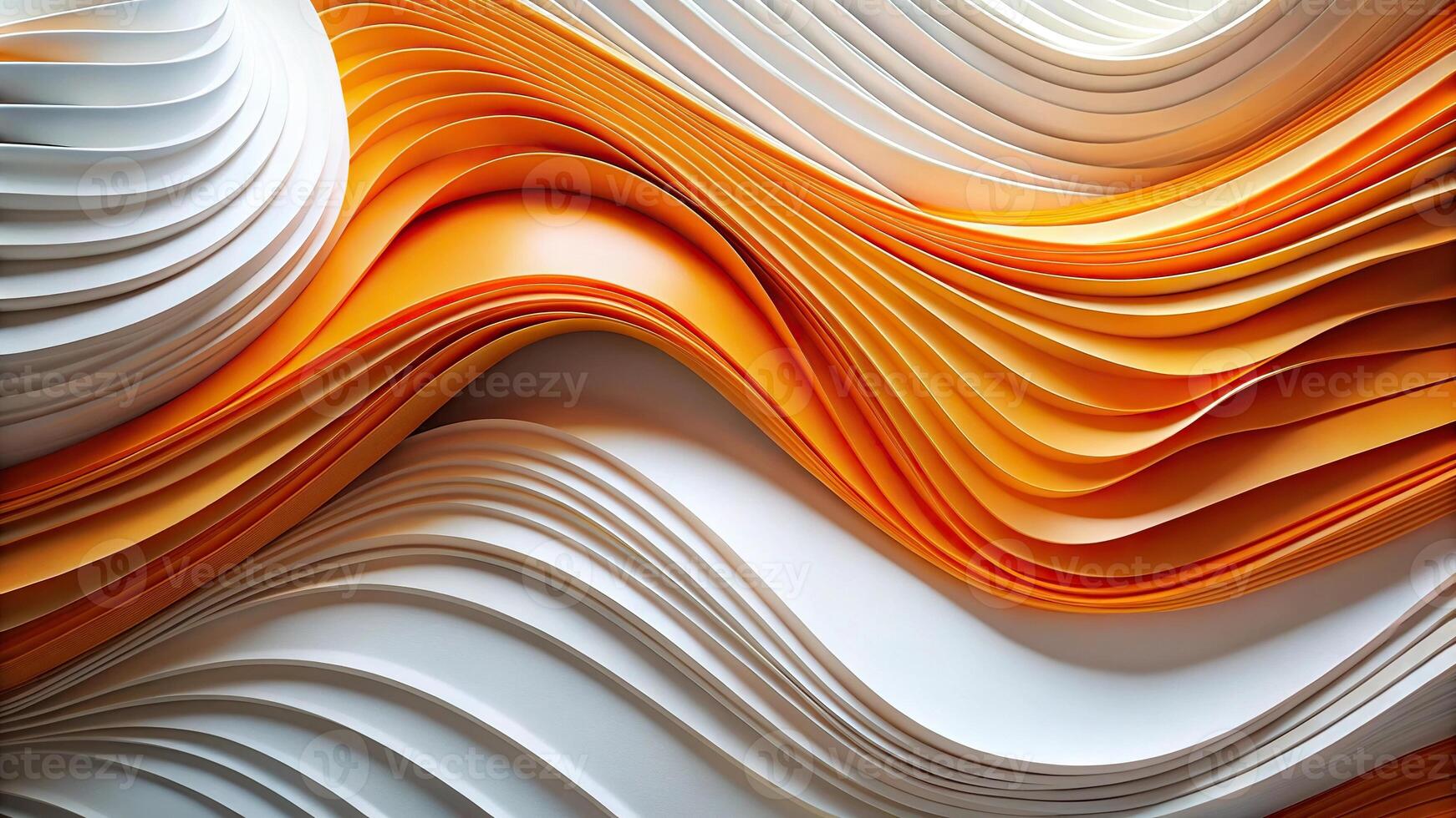 Abstract layered white and orange paper art with flowing curves and textures Fisheye photo