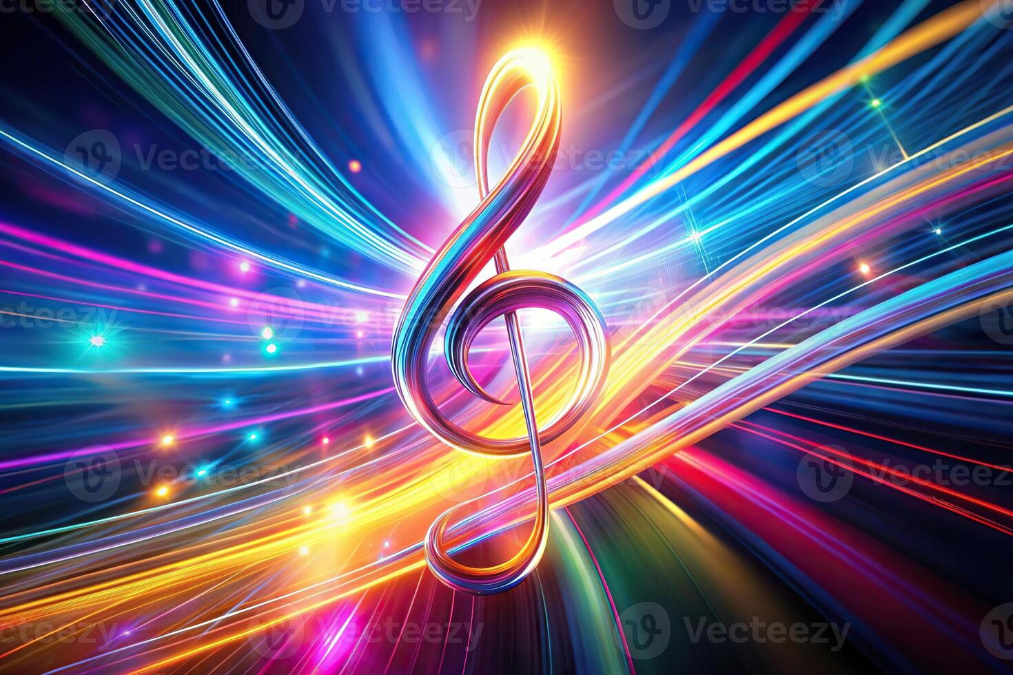 Abstract musical clef with colorful light trails in tilted angle photo