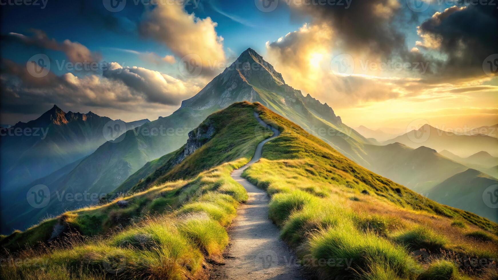 Abstract mountain with a path to the top in Depth of Field photo