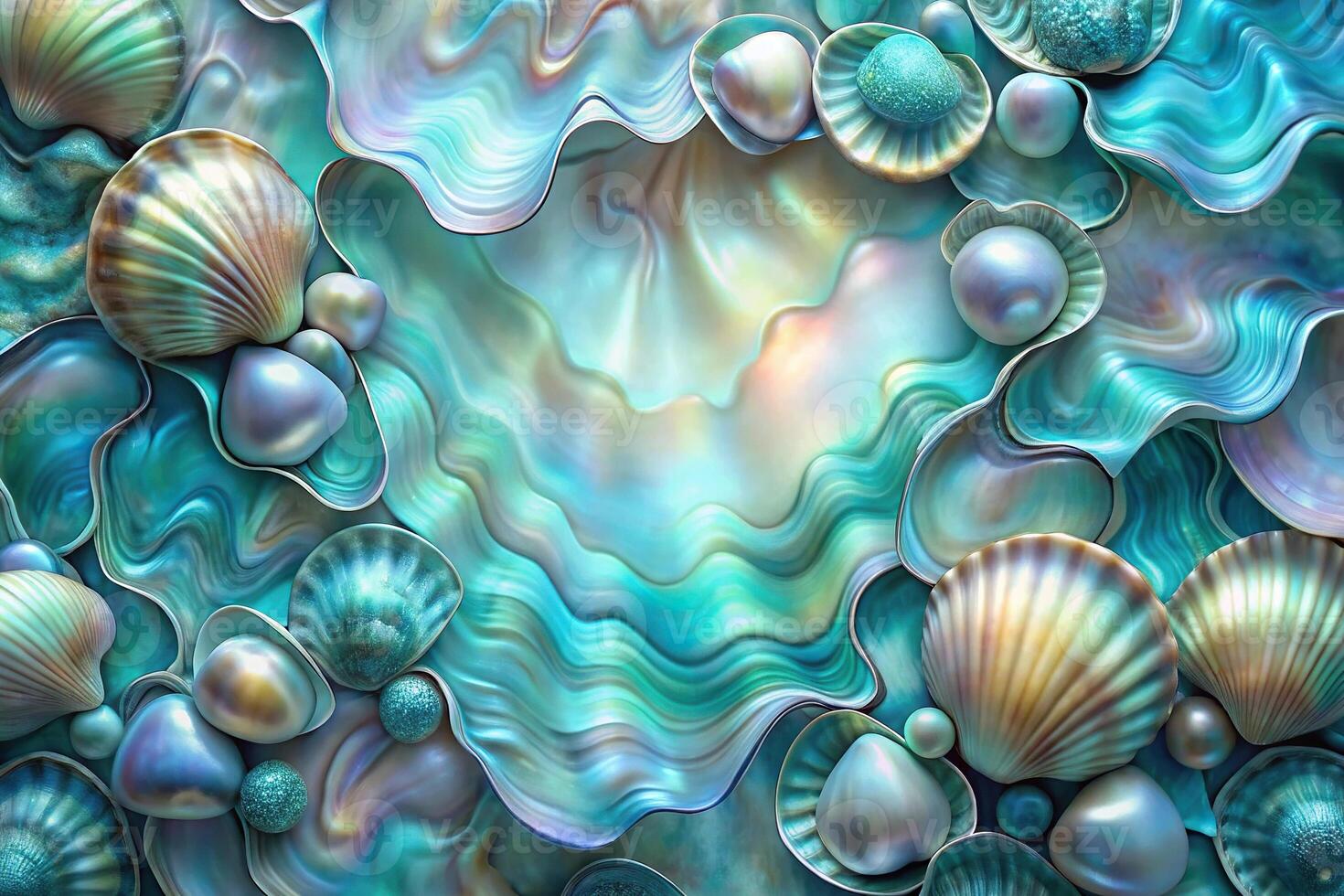 Abstract nacreous satin background in teal, pale blue, aqua, and mauve colors photo