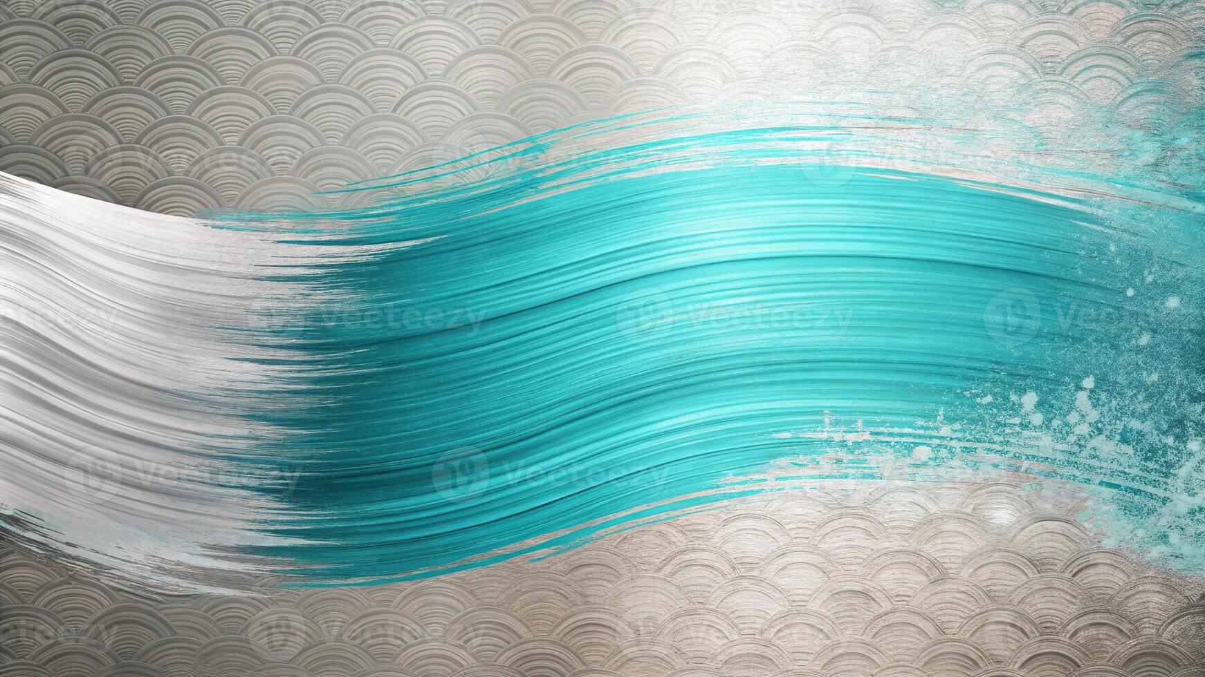Abstract Japanese style background with cyan and silver ink brush strokes photo