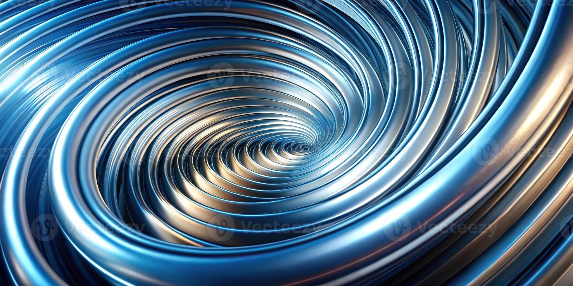 Abstract metallic spiral with a blue and silver gradient panoramic image photo