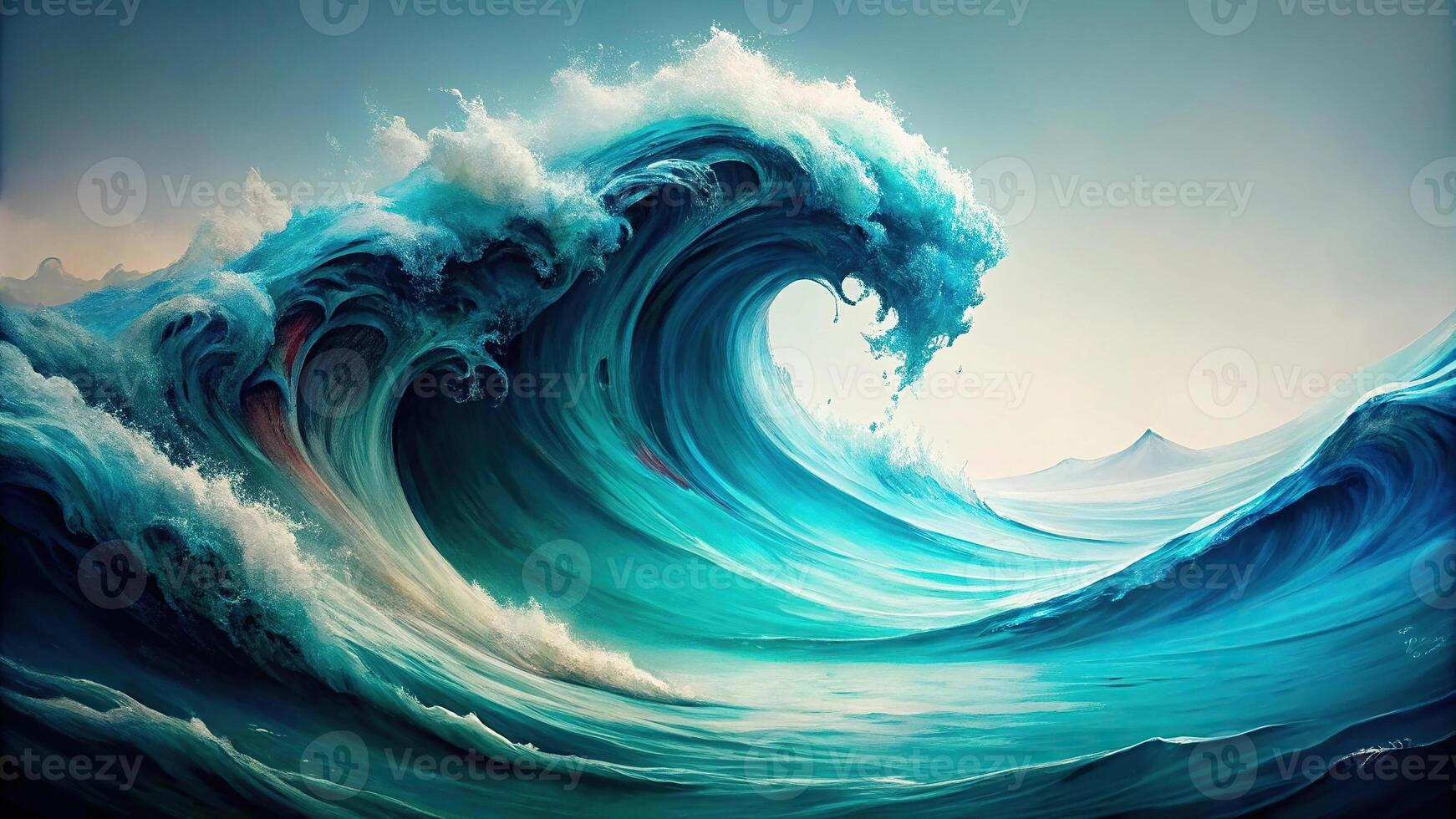 Abstract macro painting of water wave in dark blue and turquoise colors photo