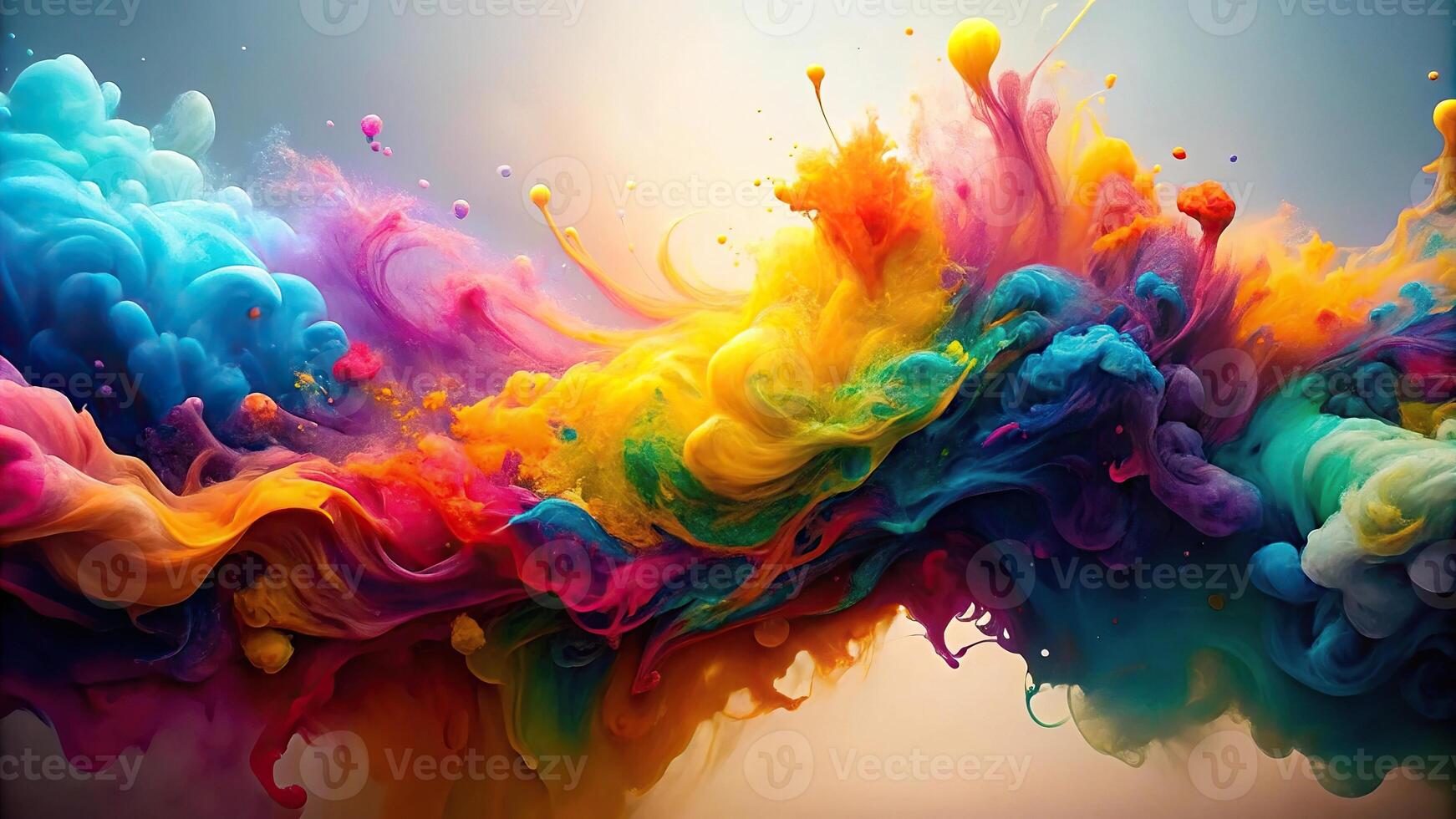 Abstract minimalist colorful ink swirls and splashes on white background photo