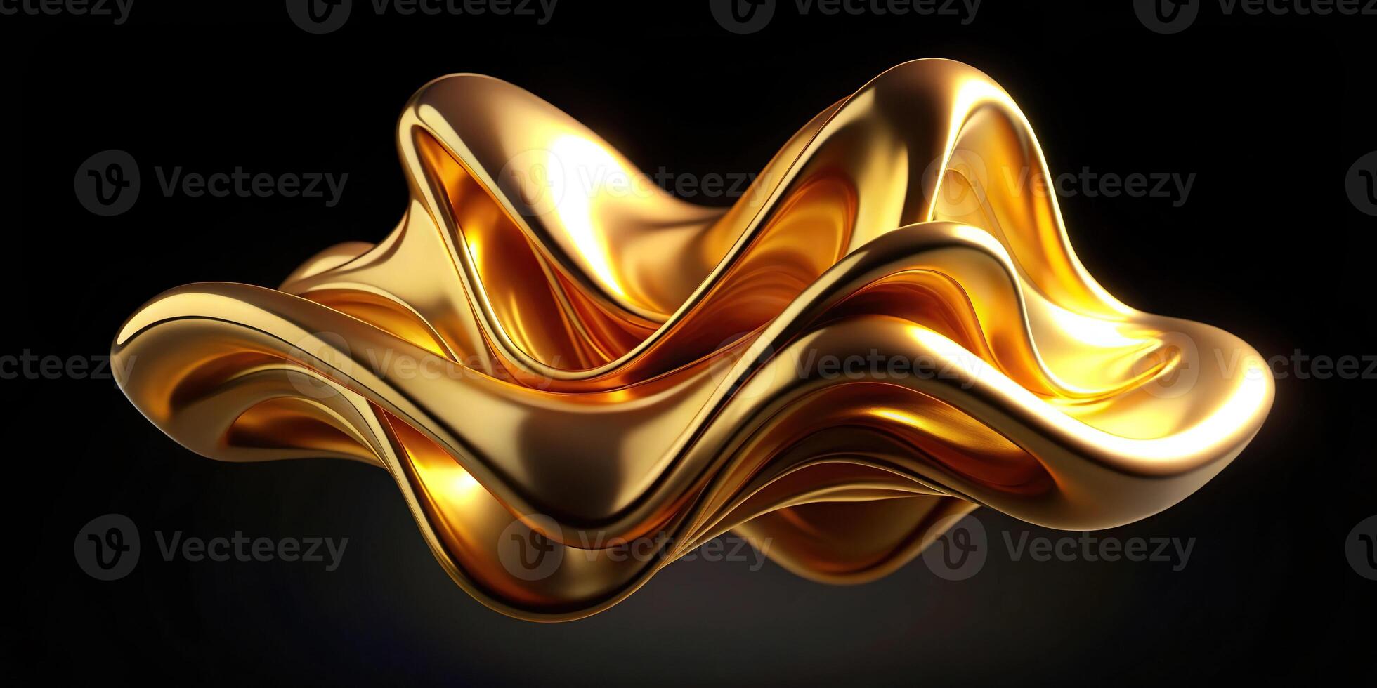 Abstract golden shape melting on black background with depth of field photo