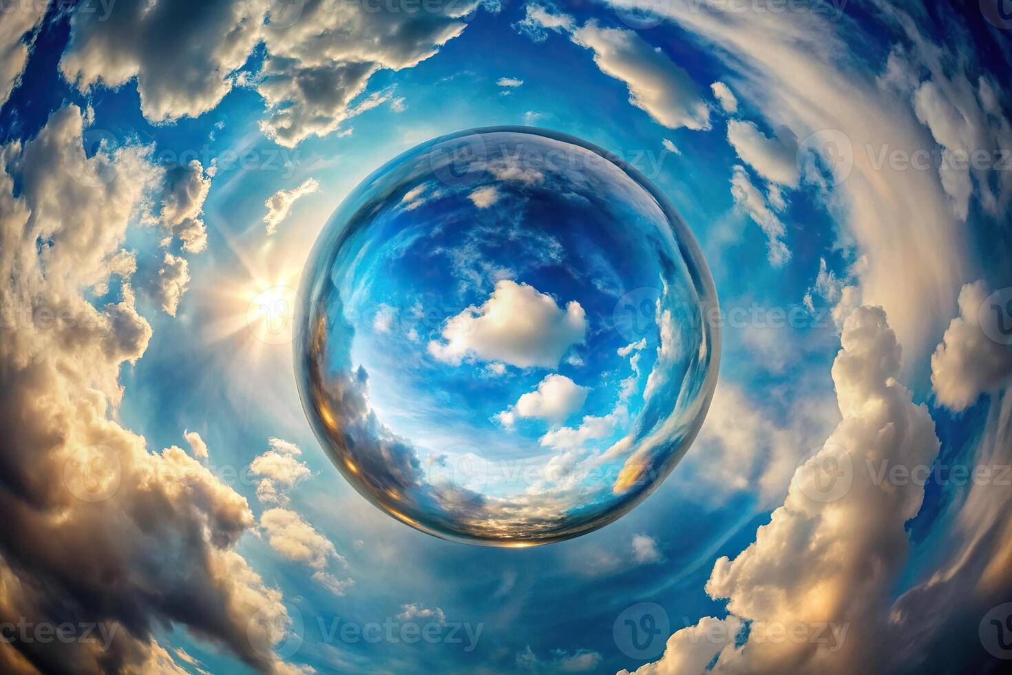 Abstract fusion of sky and bubble worm's eye view photo