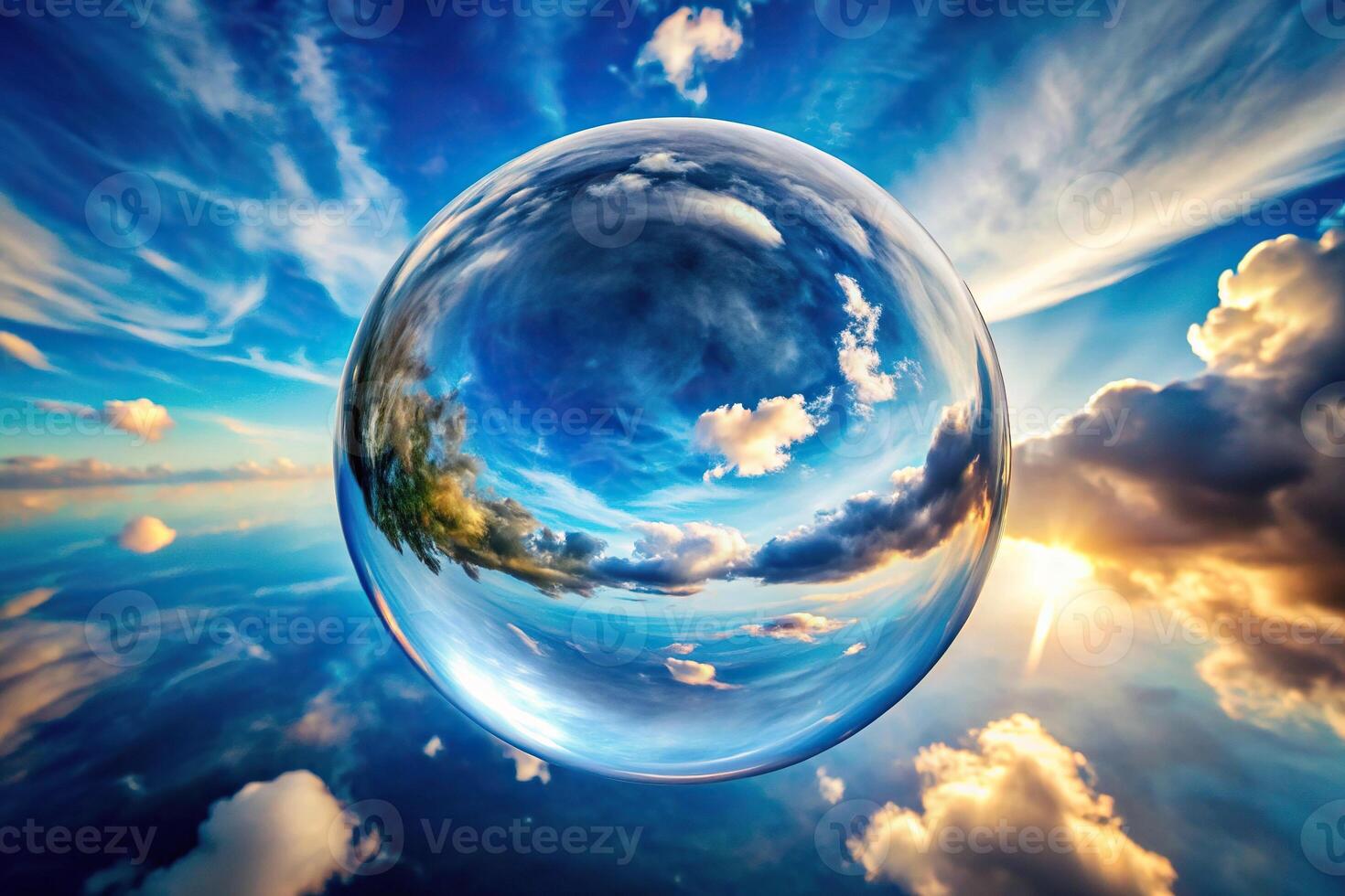 Abstract fusion of sky and bubble photo