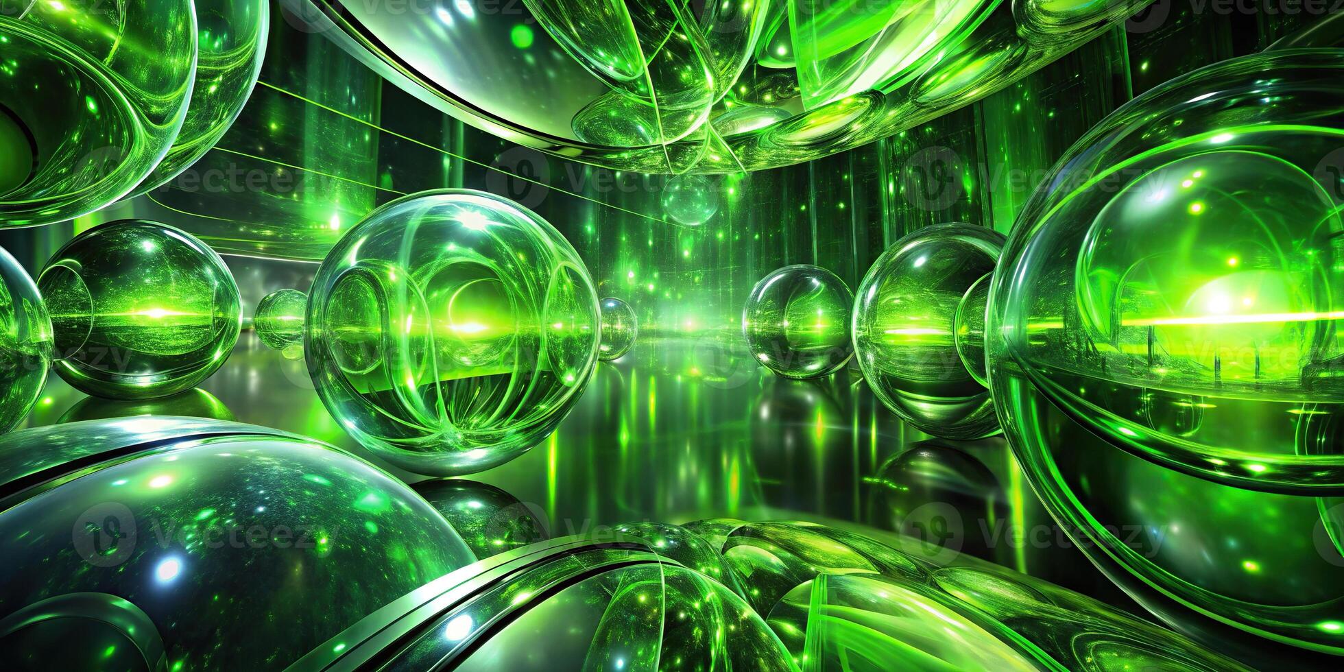 Abstract futuristic glass background with a green and black fractal design, ideal for wallpaper or backdrop photo