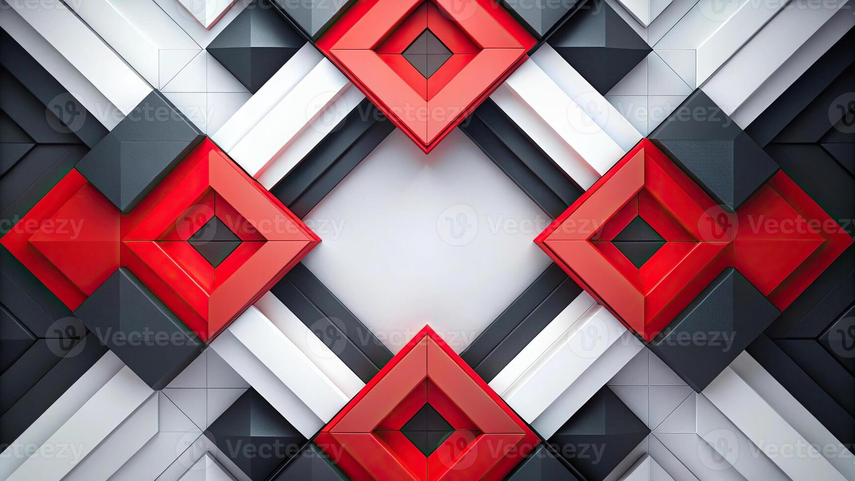 Abstract geometric composition with high angle view in white, red, and black color palette photo