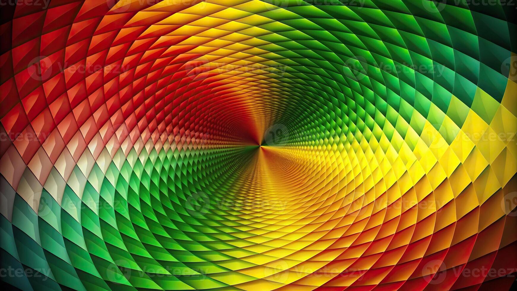 Abstract geometric background in red, yellow, and green from a worm's eye view photo