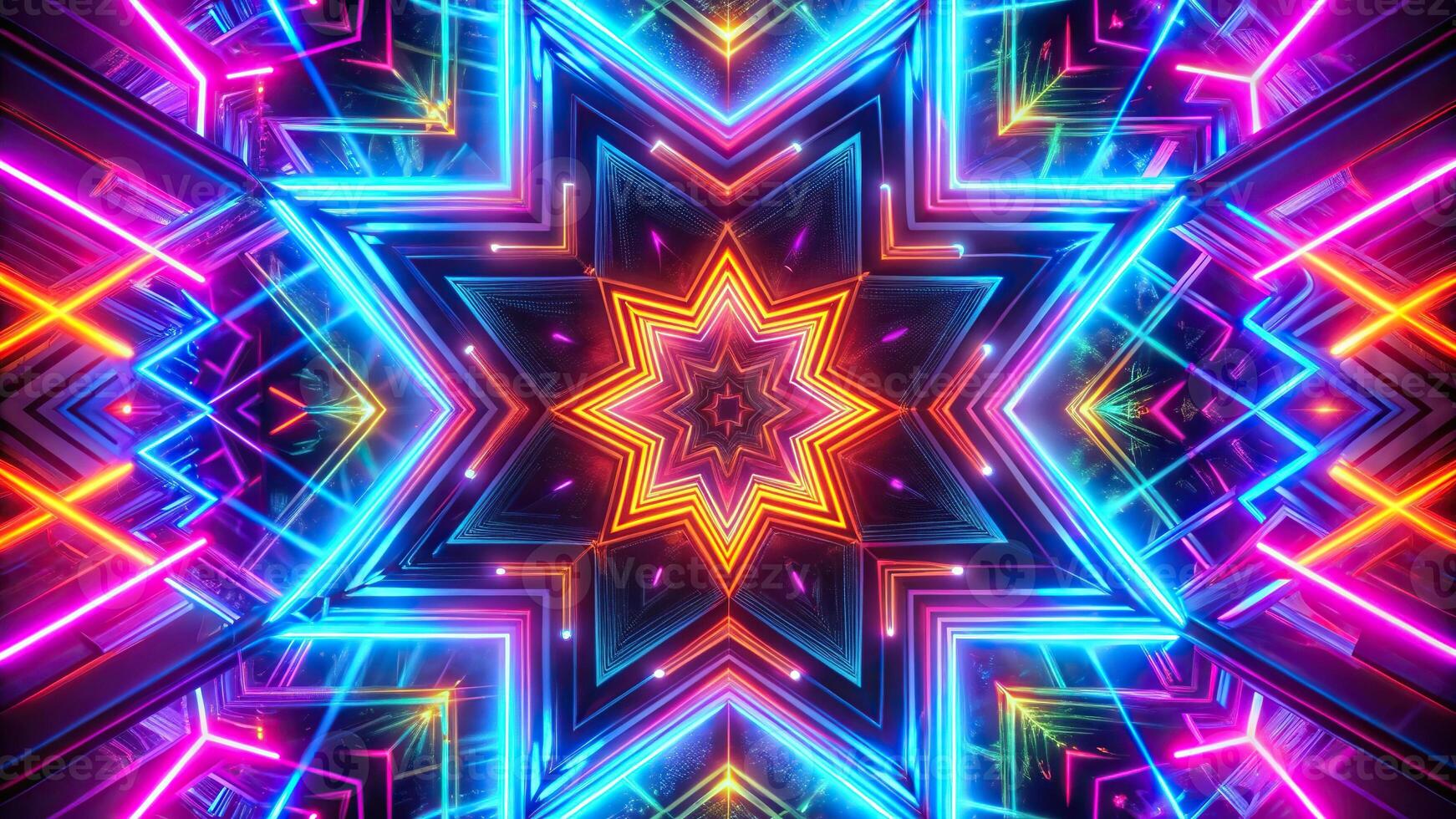 Abstract geometric art with colorful pop neon bright lights and symmetrical splash of colors photo