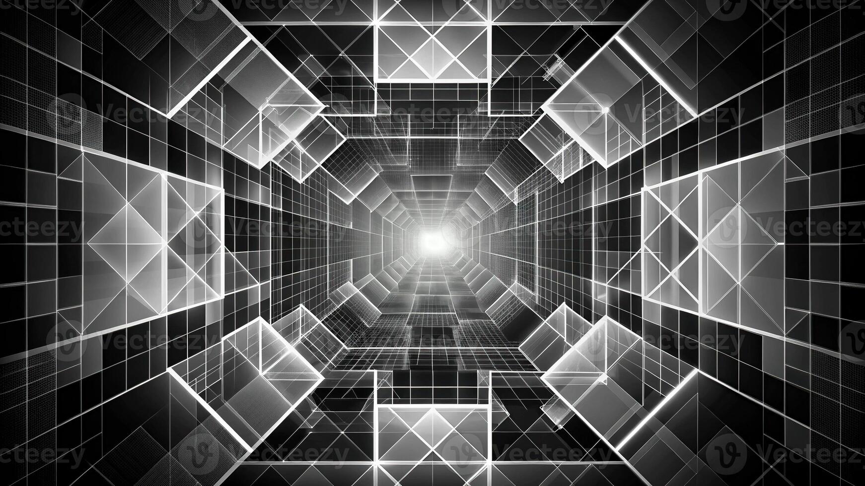Abstract geometric background with black and white shapes and squares creating leading lines photo