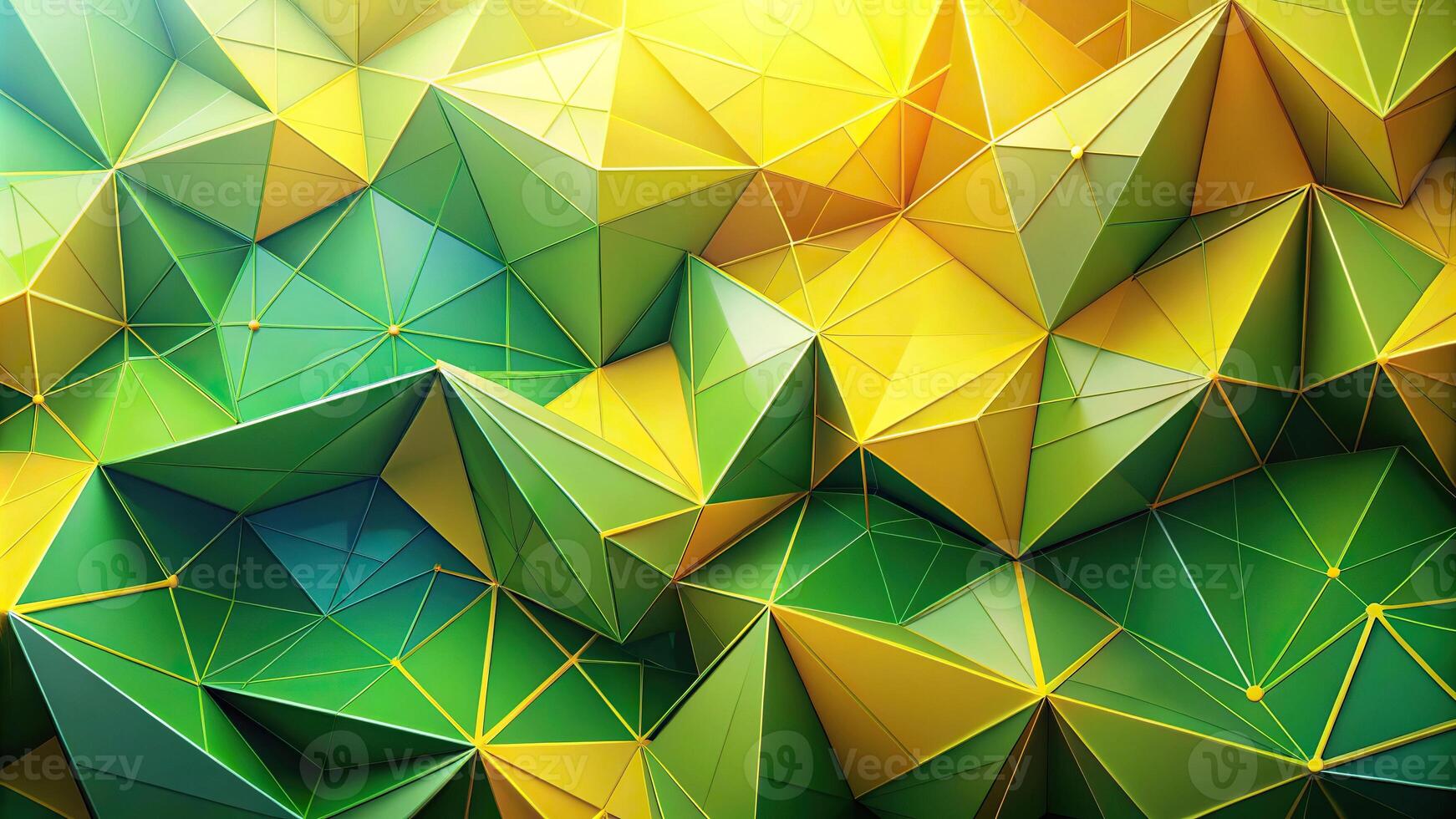 Abstract geometric background with yellow and green triangles in a forced perspective photo