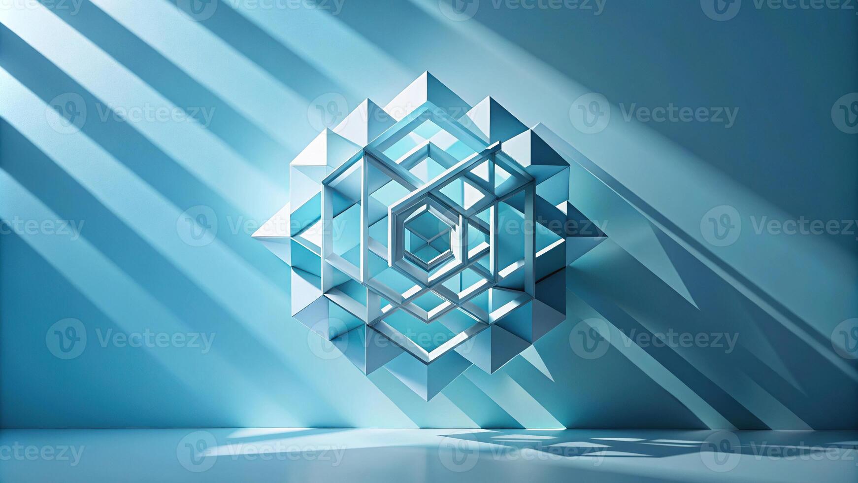 Abstract geometric play of light and shadow on light blue background photo